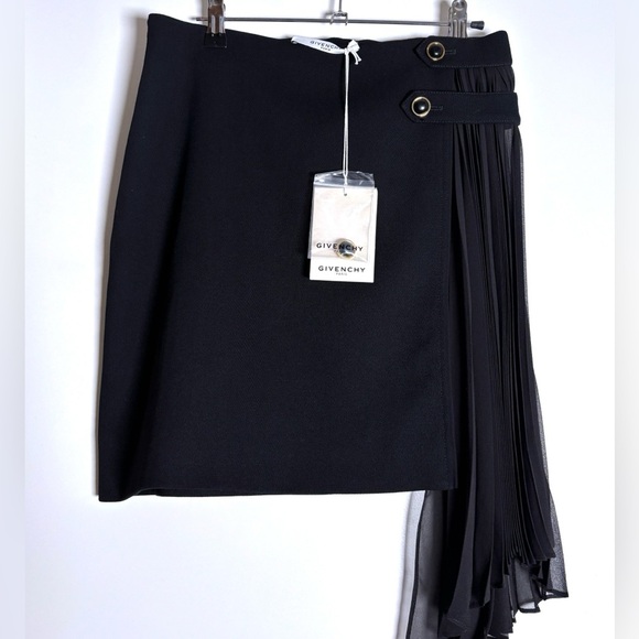 Givenchy Asymmetric Black Mini Skirt – Pleated Panel, French Designer, Statement - Picture 3 of 14